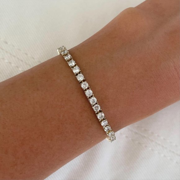 Vintage estate solid sterling silver 925 gold vermeil tennis link CZ bracelet - Picture 8 of 10
